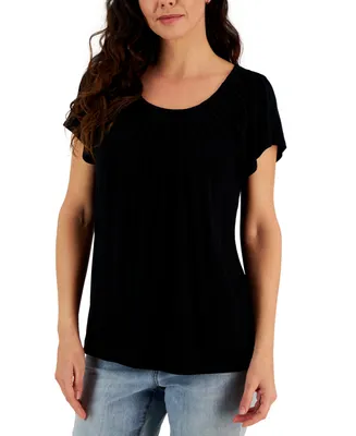 Style & Co Women's Pleated-Neck Short-Sleeve Top, Created for Macy's