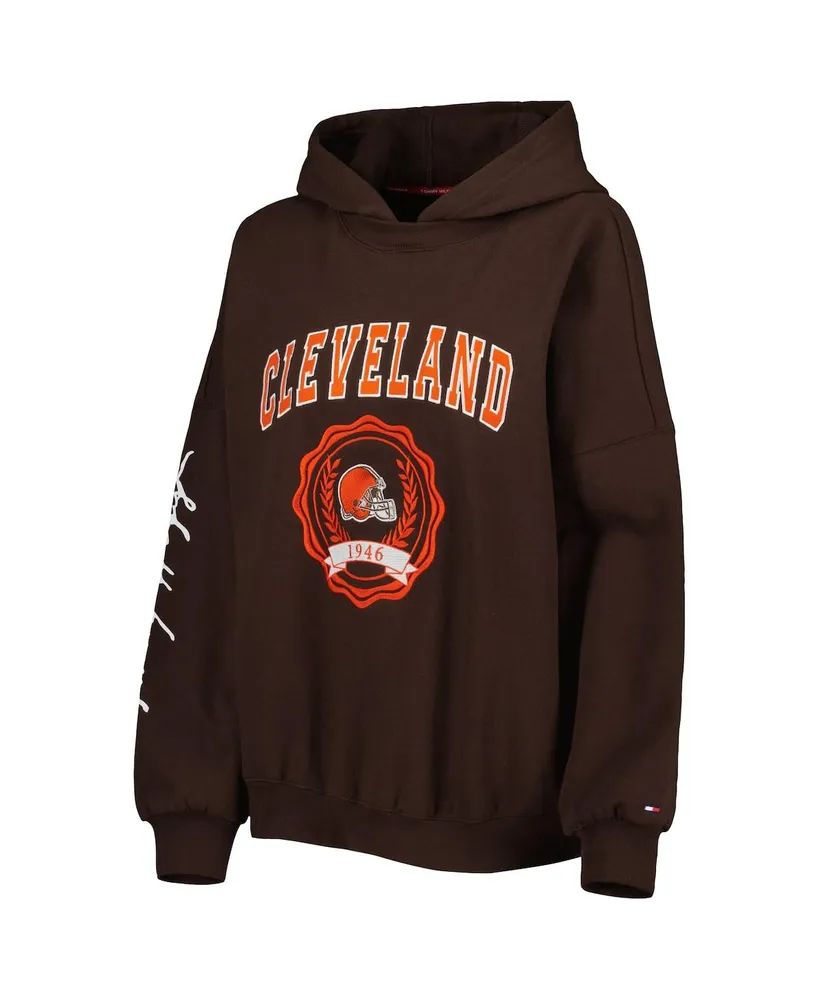 Women's Tommy Hilfiger Brown Cleveland Browns Becca Drop Shoulder Pullover Hoodie