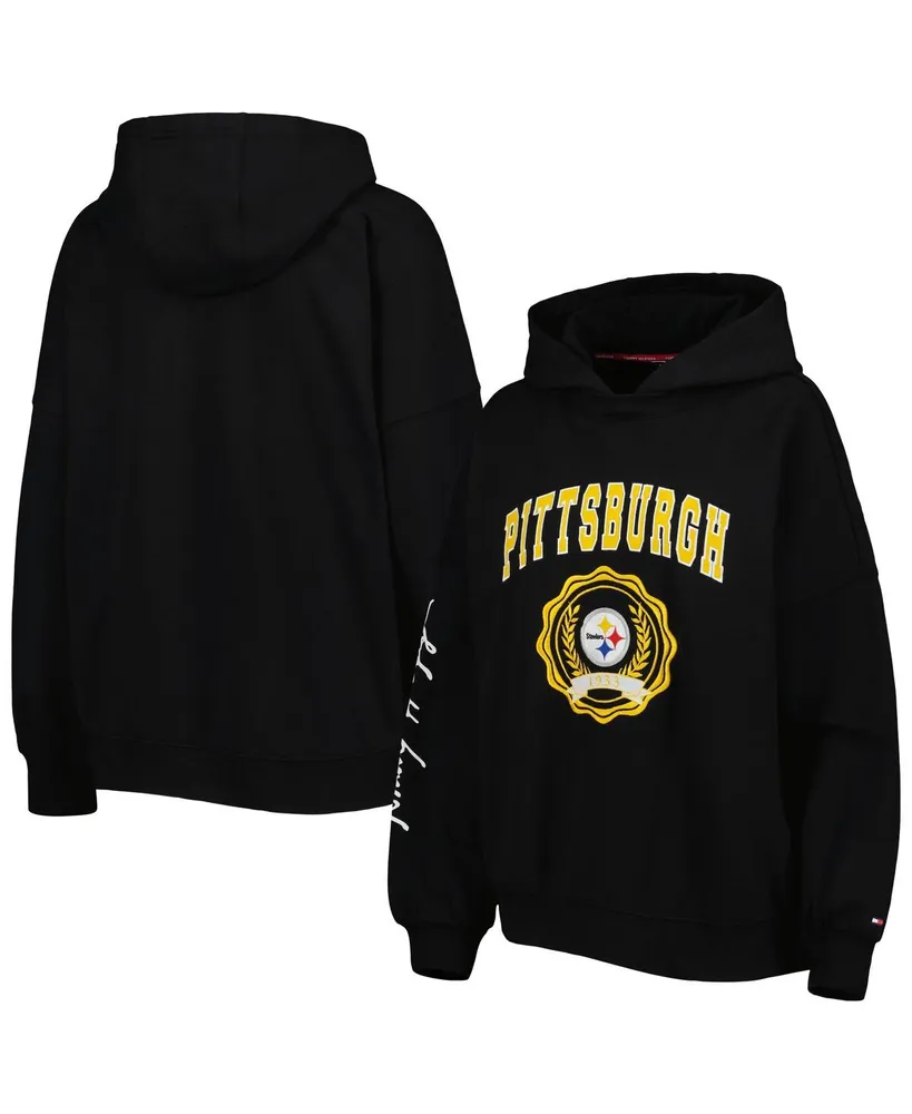 Women's Tommy Hilfiger Black Pittsburgh Steelers Becca Drop Shoulder Pullover Hoodie