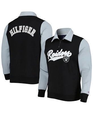 Men's Tommy Hilfiger Black, Silver Las Vegas Raiders Aiden Quarter-Zip Top