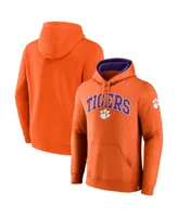 Men's Fanatics Orange Clemson Tigers Arch & Logo Tackle Twill Pullover Hoodie