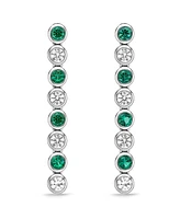 Lab Grown Emerald and Lab Grown White Sapphire Bezel Set Drop Earrings in Sterling Silver