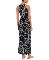 London Times Women's Printed Jersey Halter-Neck Maxi Dress