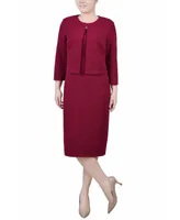 Ny Collection Petite Textured 3/4 Sleeve Two Piece Dress Set