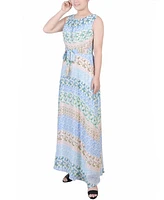 Ny Collection Petite Sleeveless Belted Chiffon Maxi Dress