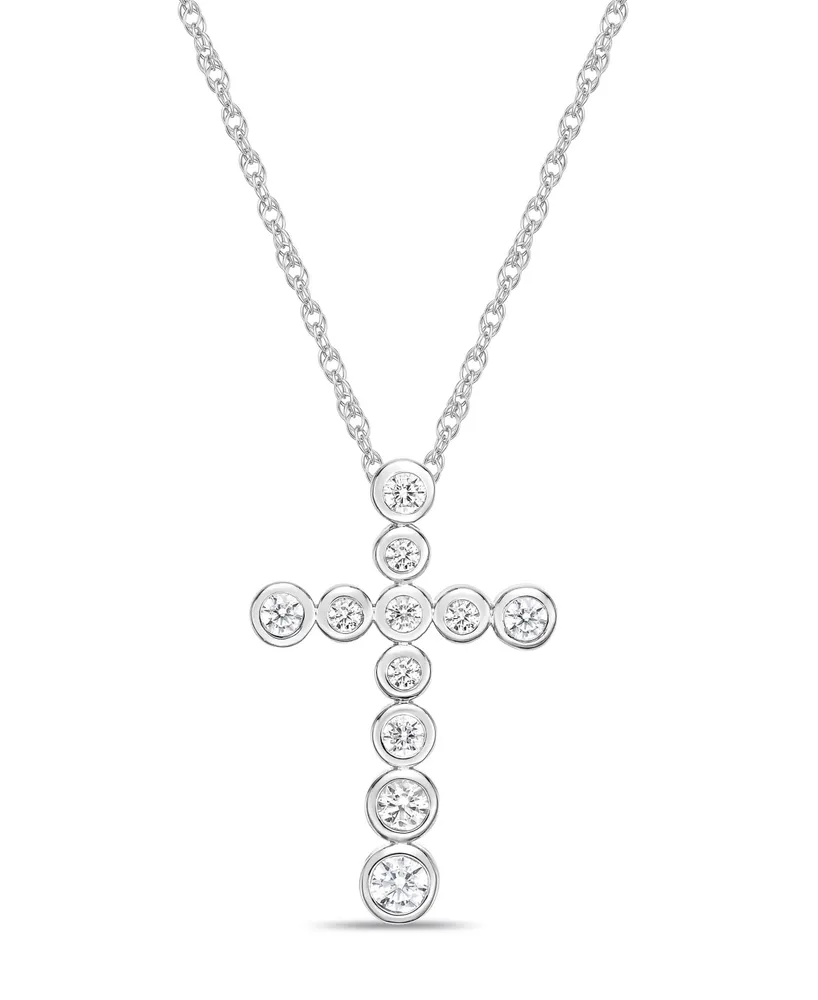 Sterling Silver 1-1/3 (ct. t. w.) White Cubic Zirconia Bezel Set Cross Pendant Necklace