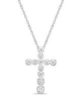 Sterling Silver 1-1/3 (ct. t. w.) White Cubic Zirconia Bezel Set Cross Pendant Necklace
