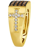 Le Vian Men's Chocolate Diamond (7/8 ct. t.w.) & Nude Diamond (3/8 ct. t.w.) Cross Cluster Ring in 14k Gold