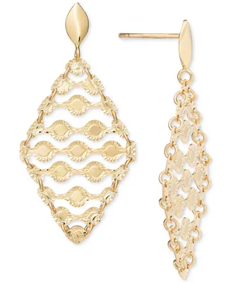 Textured Openwork Geometric Drop Earrings in 10k Gold