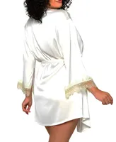 Plus Alison Satin and Lace Trimmed Split Sleeve Robe