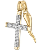 Esquire Men's Jewelry 2-Pc. Set Cubic Zirconia Cross and Horn Pendants in 14k Gold-Plated Sterling Silver, Created for Macy's