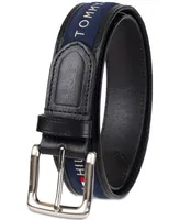 Tommy Hilfiger Men's Tri-Color Ribbon Inlay Leather Belt