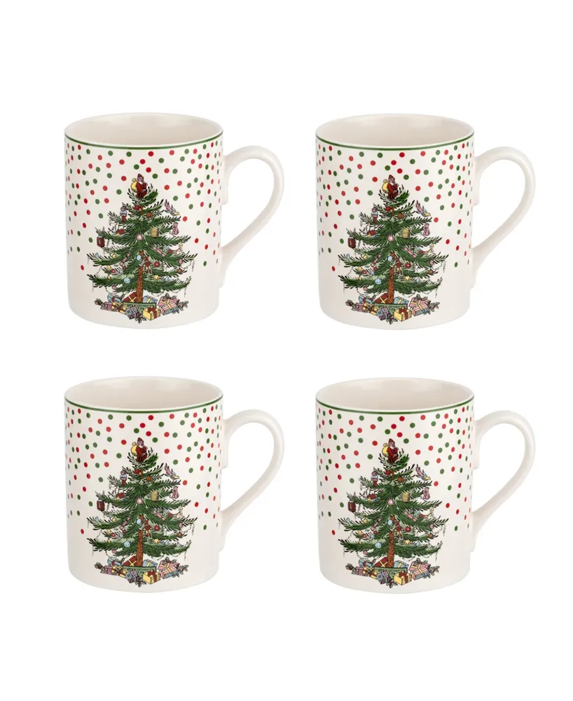 Spode Christmas Tree Polka Dot Mugs, Set of 4