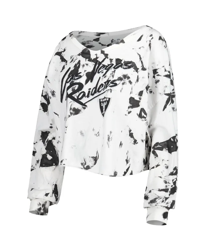 Women's Majestic Threads Davante Adams White Las Vegas Raiders Off-Shoulder Tie-Dye Name and Number Cropped Long Sleeve V-Neck T-shirt