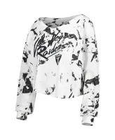 Women's Majestic Threads Davante Adams White Las Vegas Raiders Off-Shoulder Tie-Dye Name and Number Cropped Long Sleeve V-Neck T-shirt