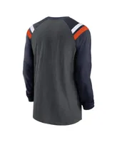 Men's Nike Heathered Charcoal, Navy Chicago Bears Tri-Blend Raglan Athletic Long Sleeve Fashion T-shirt