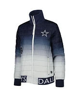 Women's The Wild Collective Navy, Silver Dallas Cowboys Color Block Full-Zip Puffer Jacket