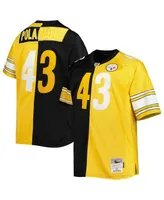 Men's Mitchell & Ness Troy Polamalu Black and Gold Pittsburgh Steelers Big and Tall Split Legacy Retired Player Replica Jersey