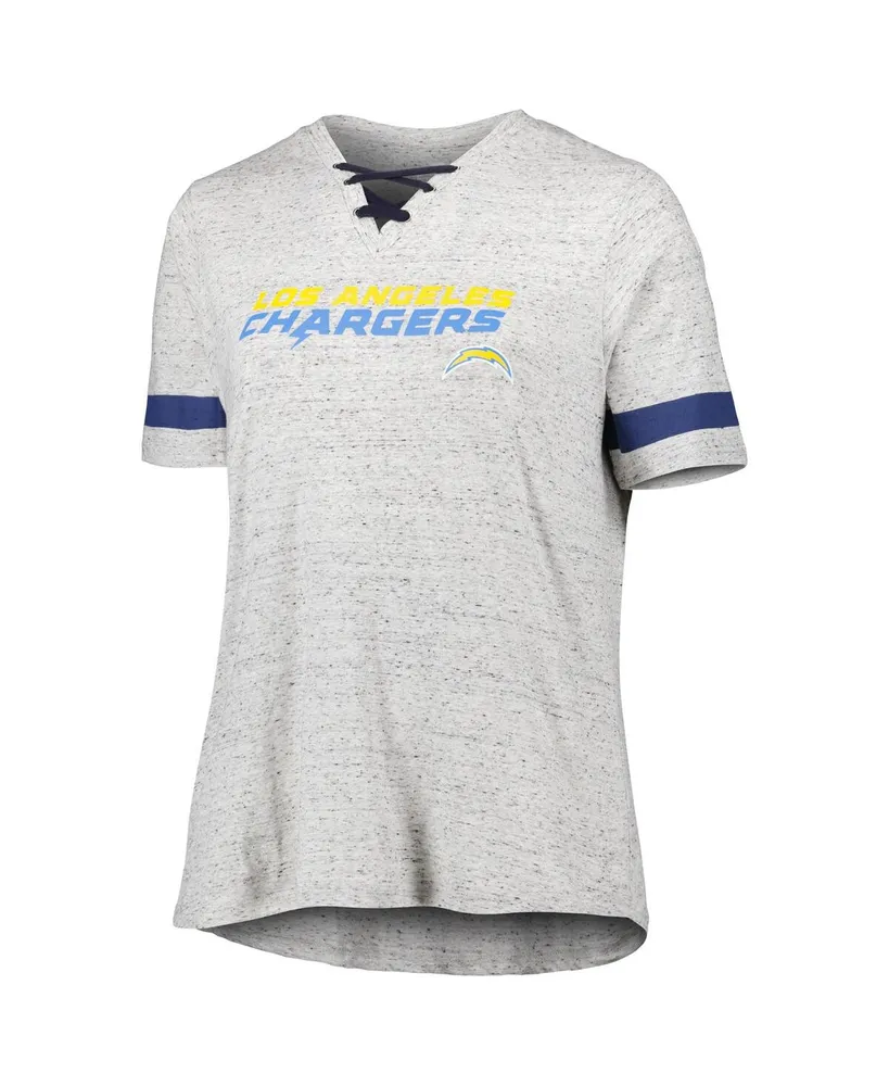 Women's Heather Gray Los Angeles Chargers Plus Lace-Up V-Neck T-shirt