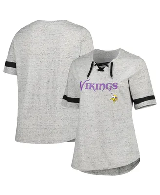 Women's Heather Gray Minnesota Vikings Plus Lace-Up V-Neck T-shirt