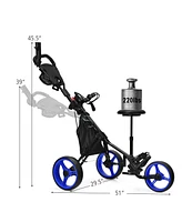 Costway Folding 3 Wheels Golf Push Cart W/Seat Scoreboard Adjustable Handle