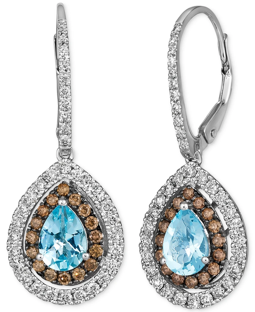 Le Vian Chocolatier Sea Blue Aquamarine (1 ct. t.w.) & Diamond (1 ct. t.w.) Drop Earrings in 14k White Gold