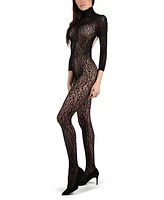 MeMoi Women's Wild Leopard Long Sleeve Seamless Body Stocking