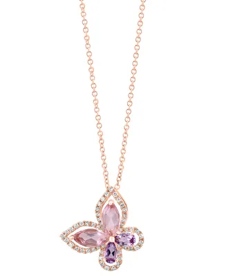 Effy Rose Quartz (1 ct. t.w.), Pink Amethyst (1/5 ct. t.w.), & Diamond (1/5 ct. t.w.) Butterfly 18" Pendant Necklace in 14k Rose Gold
