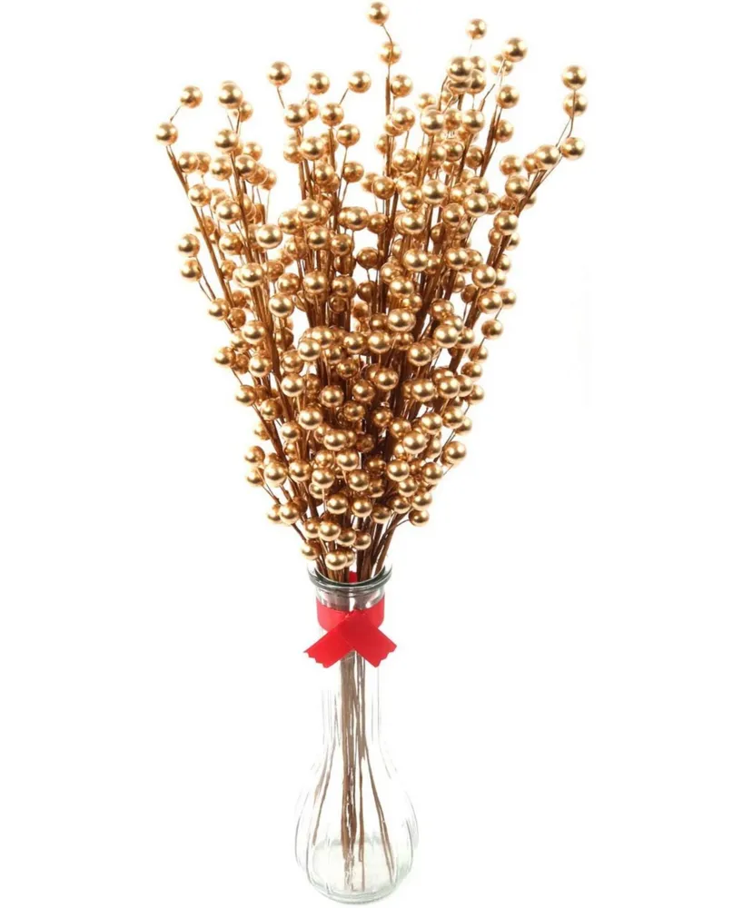 Floral Home 2-Pack Gold Holly Berry Stems - Festive & Shimmering Christmas Accent for Holiday Decor, Wreaths, and Centerpieces