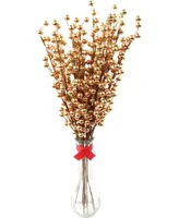 Floral Home 2-Pack Gold Holly Berry Stems - Festive & Shimmering Christmas Accent for Holiday Decor, Wreaths, and Centerpieces