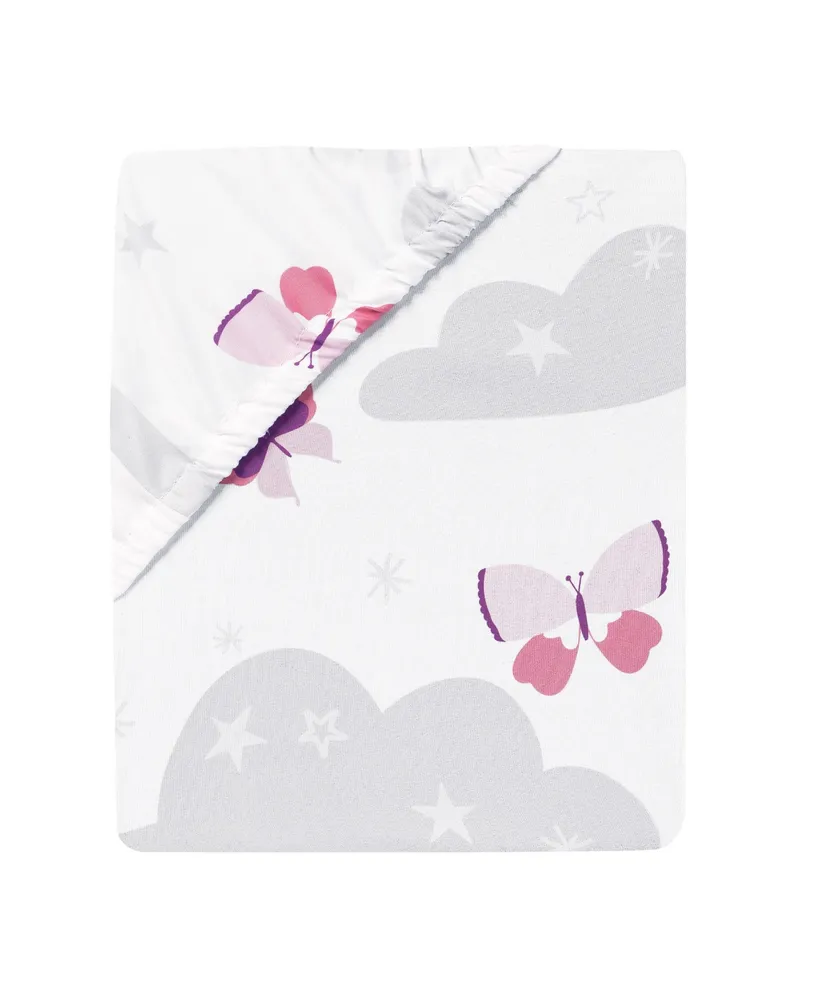 Bedtime Originals Butterfly Kisses Pink/White/Gray Cloud/Star Fitted Crib Sheet