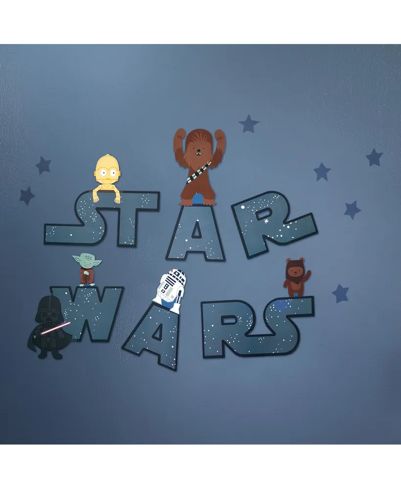 Lambs & Ivy Star Wars Logo Wall Decals w/ Yoda/R2D2/Darth Vader and more - Blue