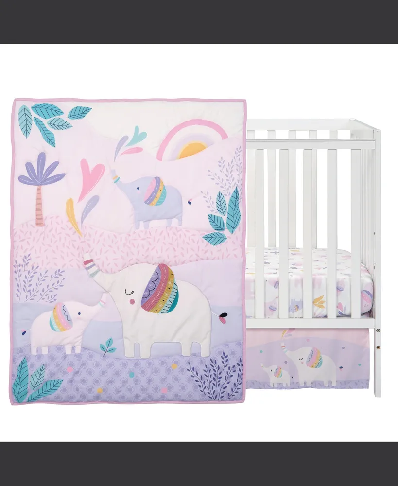 Bedtime Originals Elephant Dreams 3-Piece Pink Nursery Baby Crib Bedding Set
