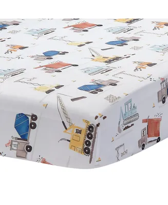 Bedtime Originals Construction Zone Baby Fitted Crib/Toddler Sheet- White/Trucks