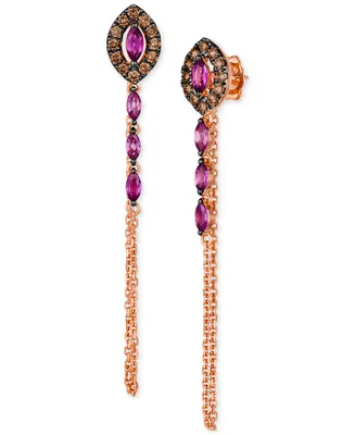 Le Vian Chocolatier Raspberry Rhodolite (3/4 ct. t.w.) & Chocolate Diamonds (3/8 ct. t.w.) Linear Drop Earrings in 14k Rose Gold