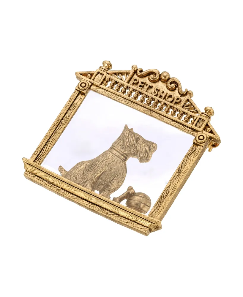 2028 Gold Tone Clear Glass Dog, Ball, Bone Pin