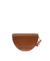 Lune Croco Embossed Leather Saddle Bag (Saddle Croco)