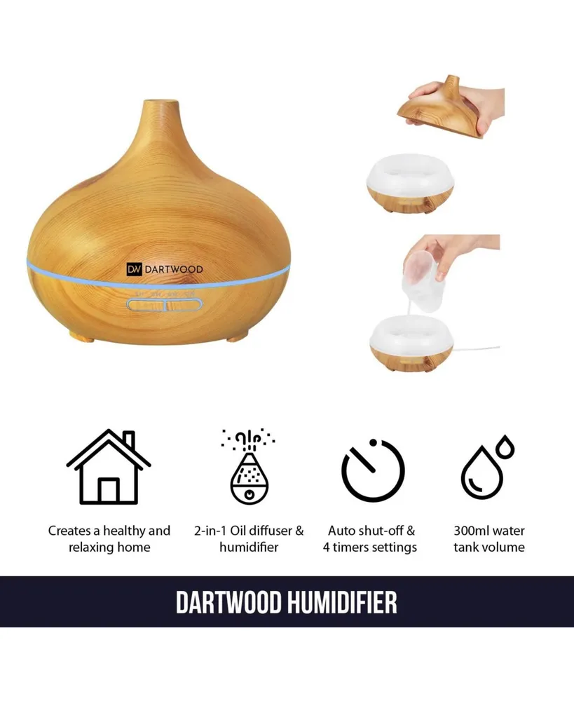 Dartwood Premium Ultrasonic Aroma Diffuser and Humidifier - Essential Oil and Mist Vaporizer with 7 Led Lighting Modes & 4 Timers (300ml)