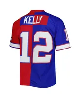 Men's Mitchell & Ness Jim Kelly Royal and Red Buffalo Bills 1990 Split Legacy Replica Jersey