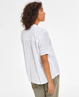 Style & Co Women's Pintuck Short-Sleeve Button-Front Shirt, Created for Macy's