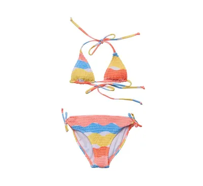 Toddler, Child Girls Good Vibes Triangle Shirred Bikini