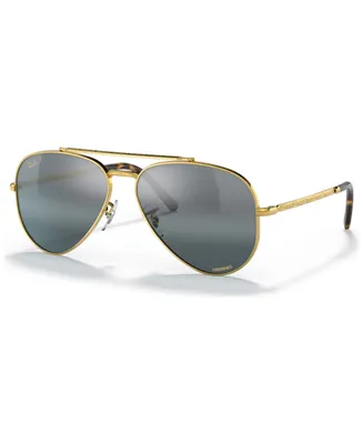 Ray-Ban Unisex Polarized Sunglasses, RB3625 New Aviator - Gold