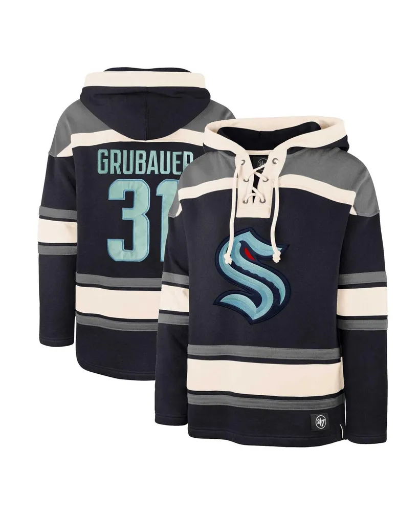 Men's '47 Brand Philipp Grubauer Deep Sea Blue Seattle Kraken Player Lacer Pullover Hoodie