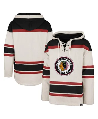 Men's '47 Brand Oatmeal Chicago Blackhawks Rockaway Lace-Up Pullover Hoodie