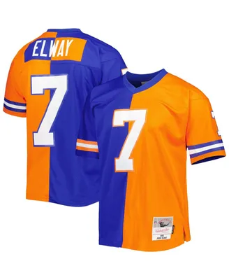 Men's Mitchell & Ness John Elway Royal, Orange Denver Broncos 1990 Split Legacy Replica Jersey