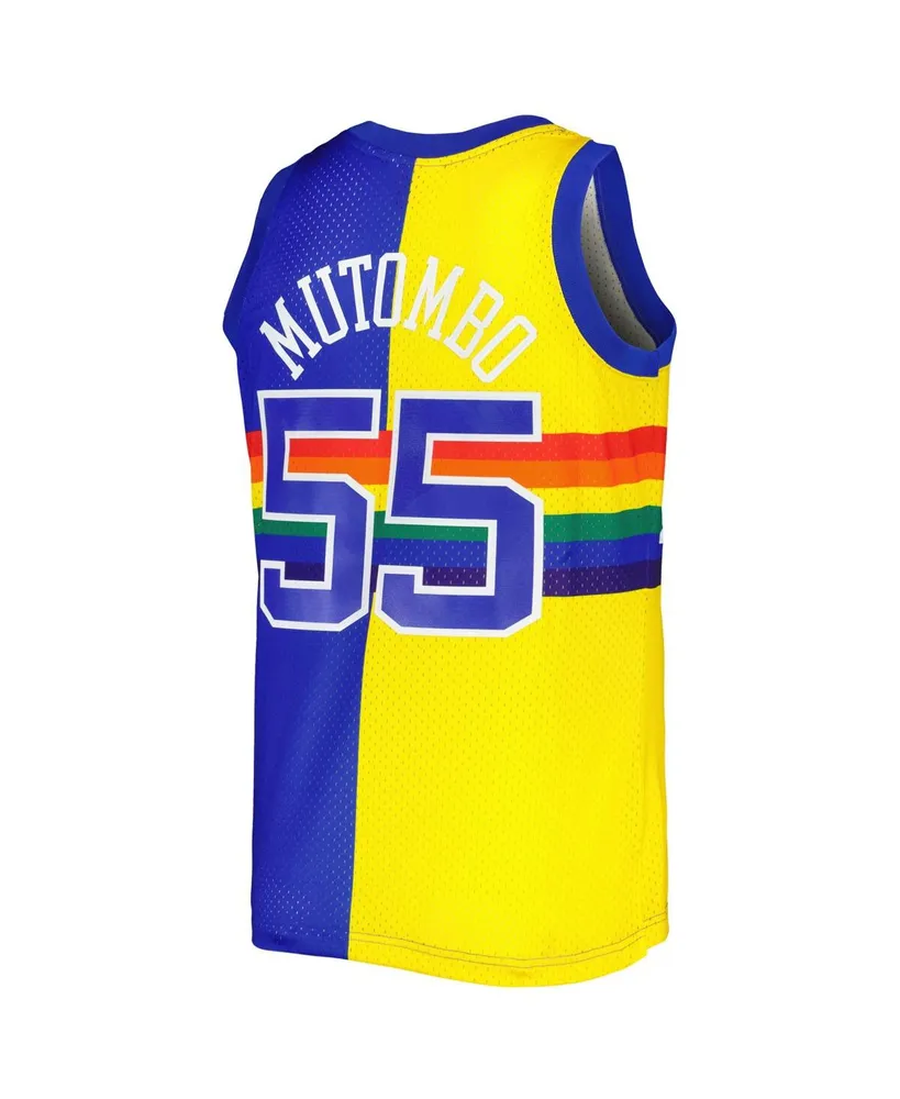 Men's Mitchell & Ness Dikembe Mutombo Royal, Gold Denver Nuggets Hardwood Classics 1991-92 Split Swingman Jersey