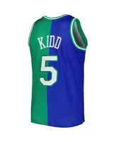 Men's Mitchell & Ness Jason Kidd Blue, Green Dallas Mavericks Hardwood Classics 1994-95 Split Swingman Jersey