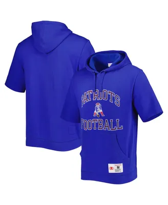 Men's Mitchell & Ness Royal New England Patriots Washed Short Sleeve Pullover Hoodie