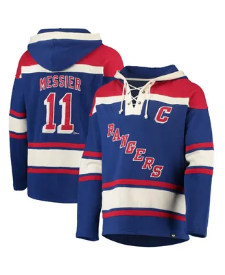 Men's '47 Brand Mark Messier Blue New York Rangers Retired Player Name and Number Lacer Pullover Hoodie