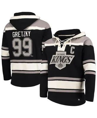 Men's '47 Brand Wayne Gretzky Black Los Angeles Kings Retired Player Name and Number Lacer Pullover Hoodie